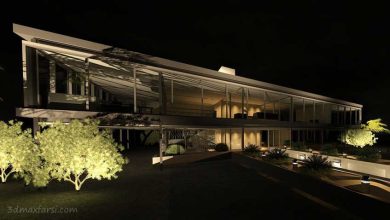 دانلود آموزش رویت نورپردازی رندر شب Using Exterior Lighting to Create a Night Scene Rendering in Revit