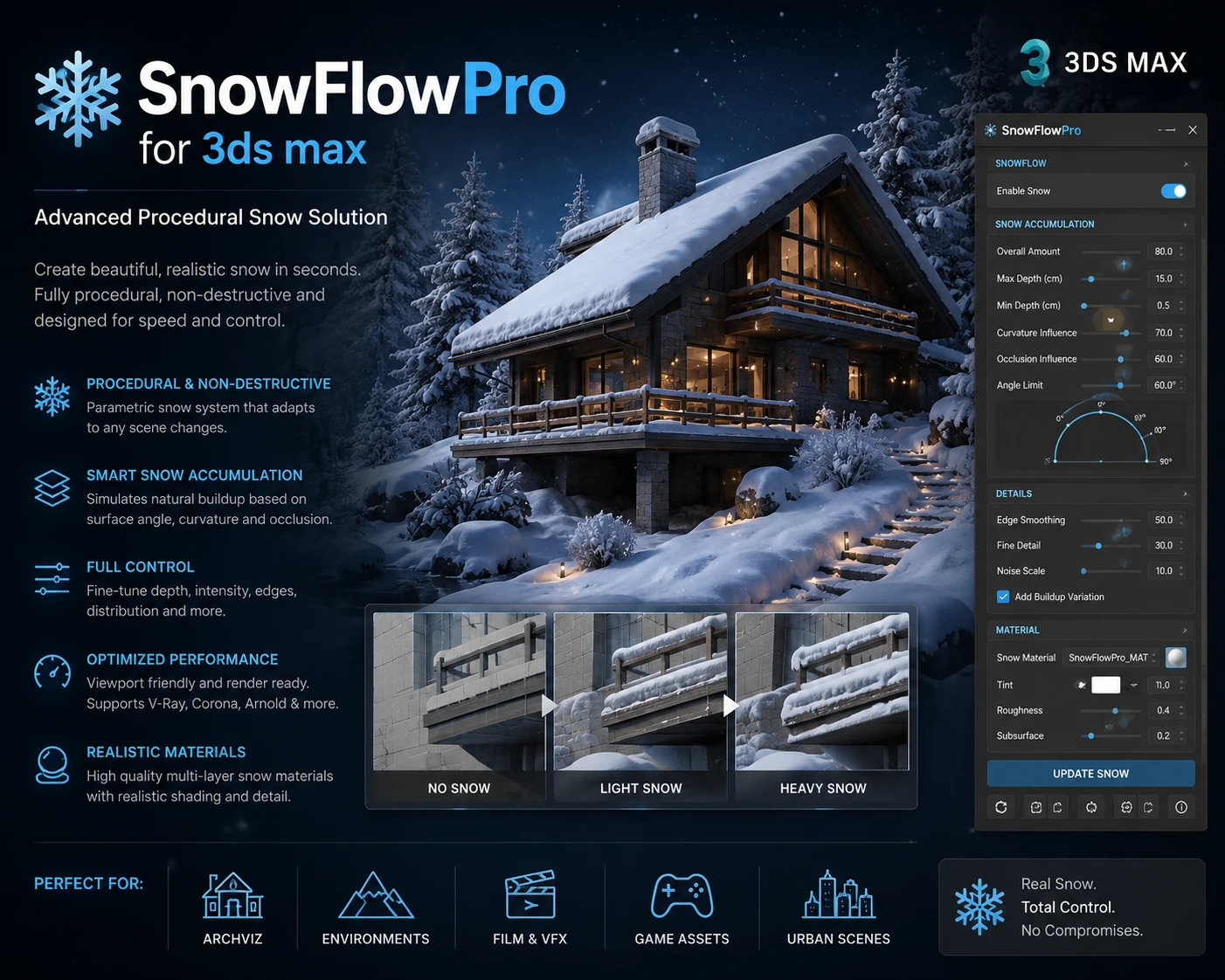 آموزش ساخت برف تری دی مکس SnowFlowPro 3ds max