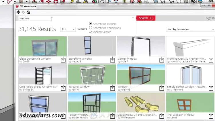 3D Warehouse رندر داخلی اسکچاپ