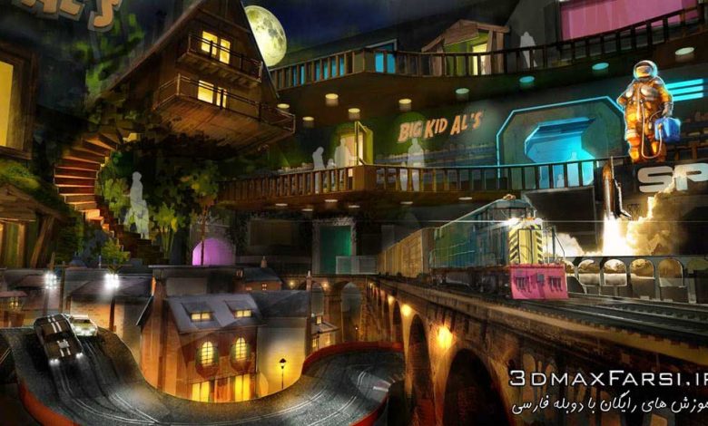 آموزش ساخت صحنه اسکیسی اسکچاپ نورپردازی فتوشاپ SketchUp Photoshop