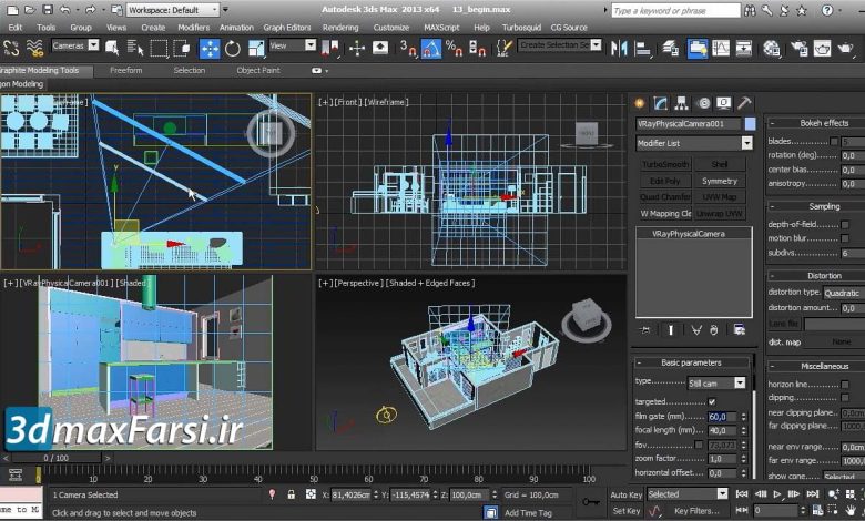 آموزش فارسی آماده کردن صحنه داخلی برای نورپردازی و رندرگیری Vray 3dsmax