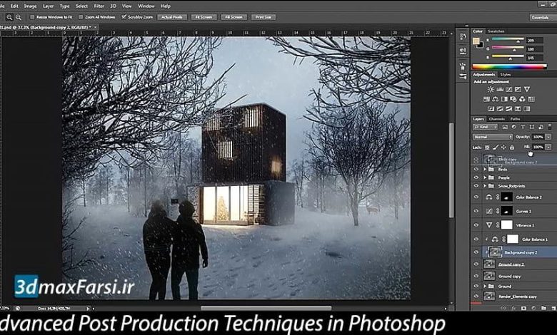 آموزش تکنیک های پیشرفته پست پروداکشن فتوشاپ صحنه برفی Photoshop Winter Scene