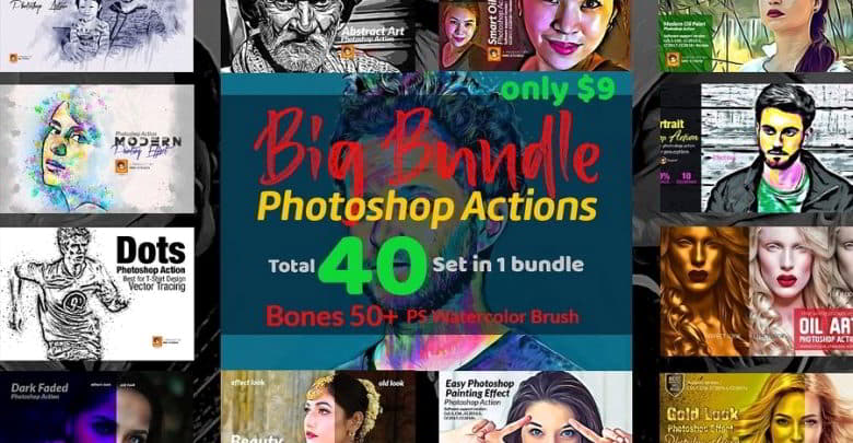 دانلود رایگان بسته عظیم 40 اکشن حرفه ای برای فتوشاپ creativemarket Photoshop Actions Big Bundle