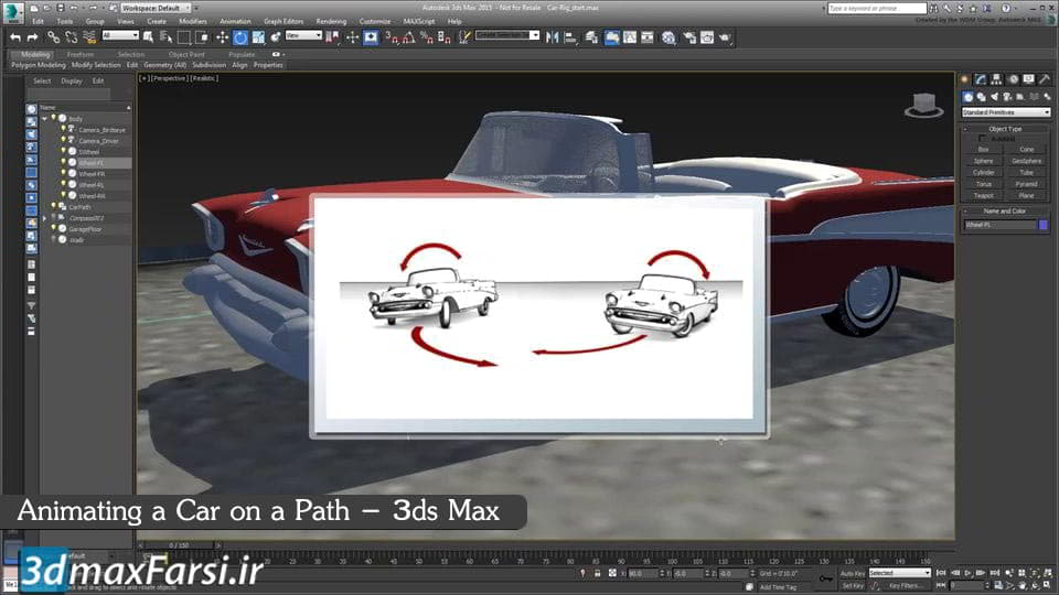 آموزش انیمیت کردن حرکت ماشین تری دی مکس در مسیر Animating Car 3ds Max