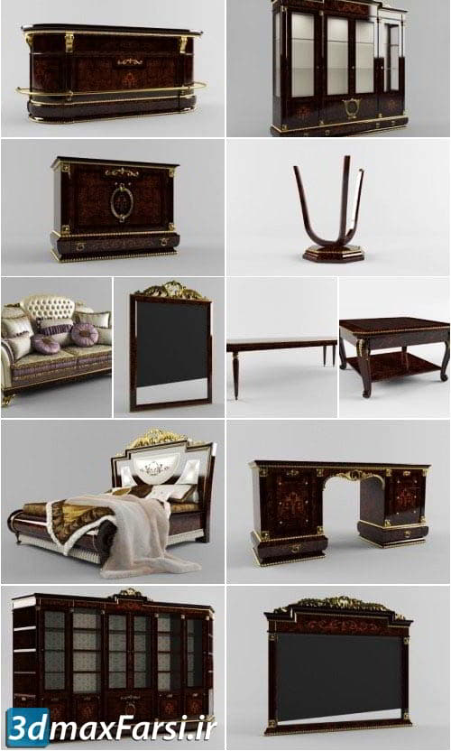 مدل سه بعدی کمد کلاسیک بوفه تخت خواب تری دی مکس