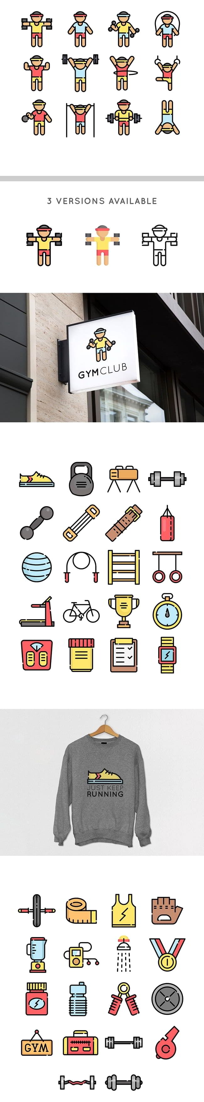 gym and fitness icons pack feature