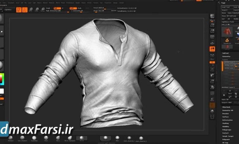 آموزش مدسازی لباس زیبراش با جزئیات بالا Detailing Clothes in ZBrush