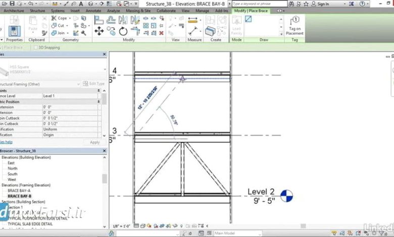 آموزش بادبند رویت استراکچر Revit Structure brace frame