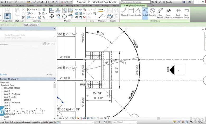 آموزش اندازه گذاری رویت استراکچر Revit Structure dimensions