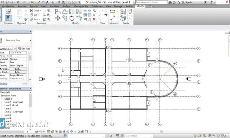 آموزش افزودن گرید به مدل رویت استراکچر Revit Structure grids model