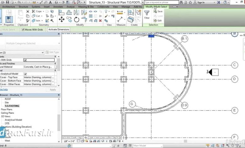 آموزش اضافه کردن پایه ستون (isolated footings) رویت استراکچر به زبان فارسی