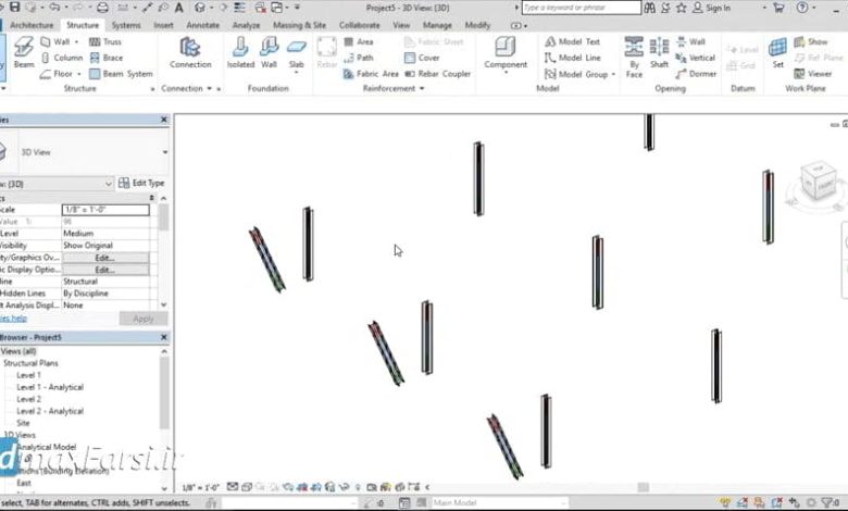 آموزش طراحی ستون شیب دار رویت استراکچر Revit Structure slanted columns
