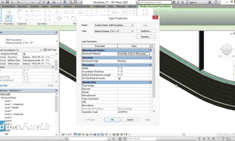 آموزش ترسیم و مدلسازی دیوار رویت استراکچر Revit Structure wall footings