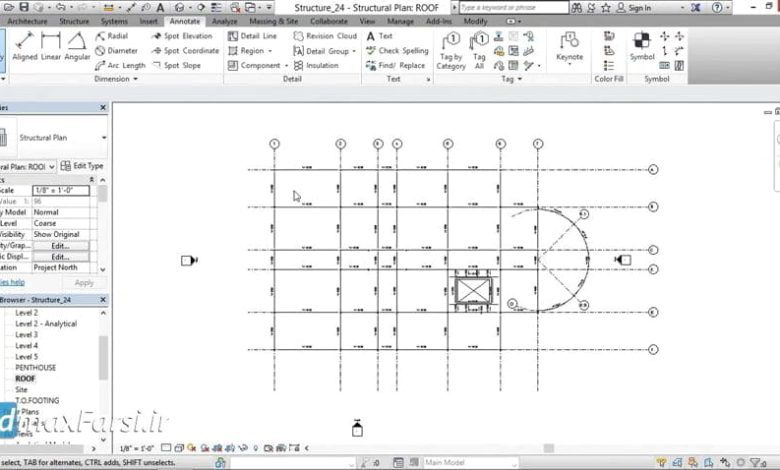 آموزش تغییر ارتفاع تیر ستون رویت استراکچر Revit Structure beam