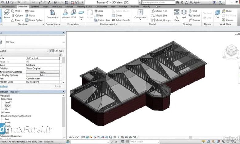 دانلود آموزش اتصال خرپا به سقف رویت Revit Structure trusses roofs