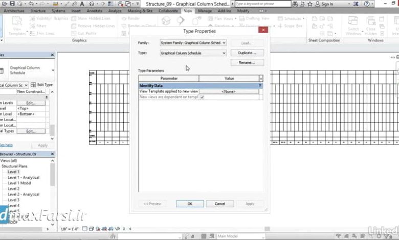 آموزش برنامه زمان‌بندی ستون رویت استراکچر Revit Structure column schedule