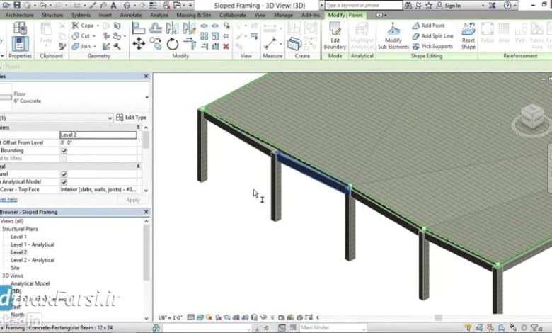آموزش رویت عمران Revit Structure Pitching floors structure