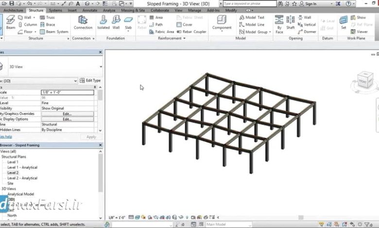 آموزش قاپ مهاربندی رویت استراکچر Revit Structure Sloping framing