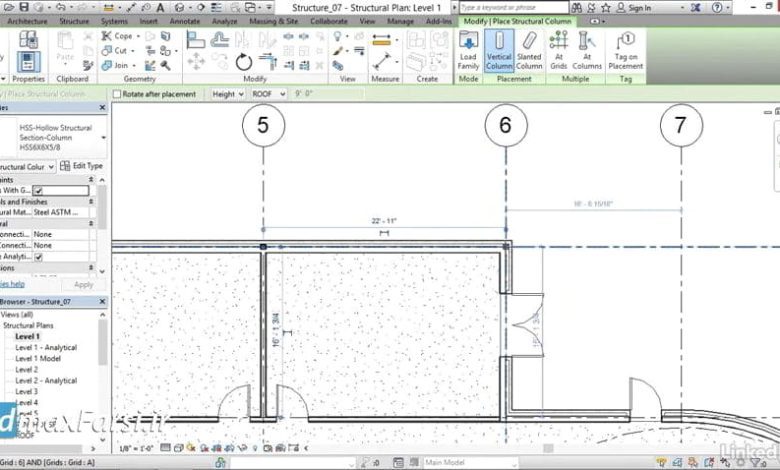 طراحی ستون فولادی رویت استراکچر Revit Structure steel columns model
