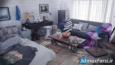آموزش نورپردازی رندر داخلی سینمافوردی + ویری Realistic interior visualization in VrayForC4d , Industrial style room