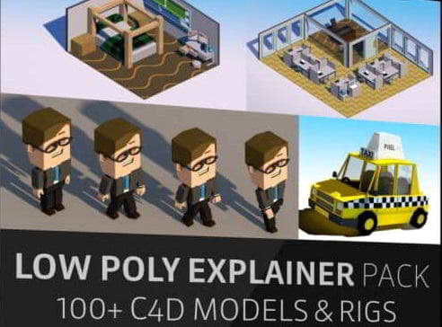 مدل سه بعدی لو پلی توضیح دهنده The Pixel Lab – C4D Low Poly Explainer Pack