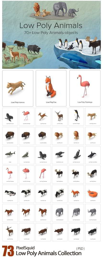دانلود PixelSquid – Low Poly Animals Collection