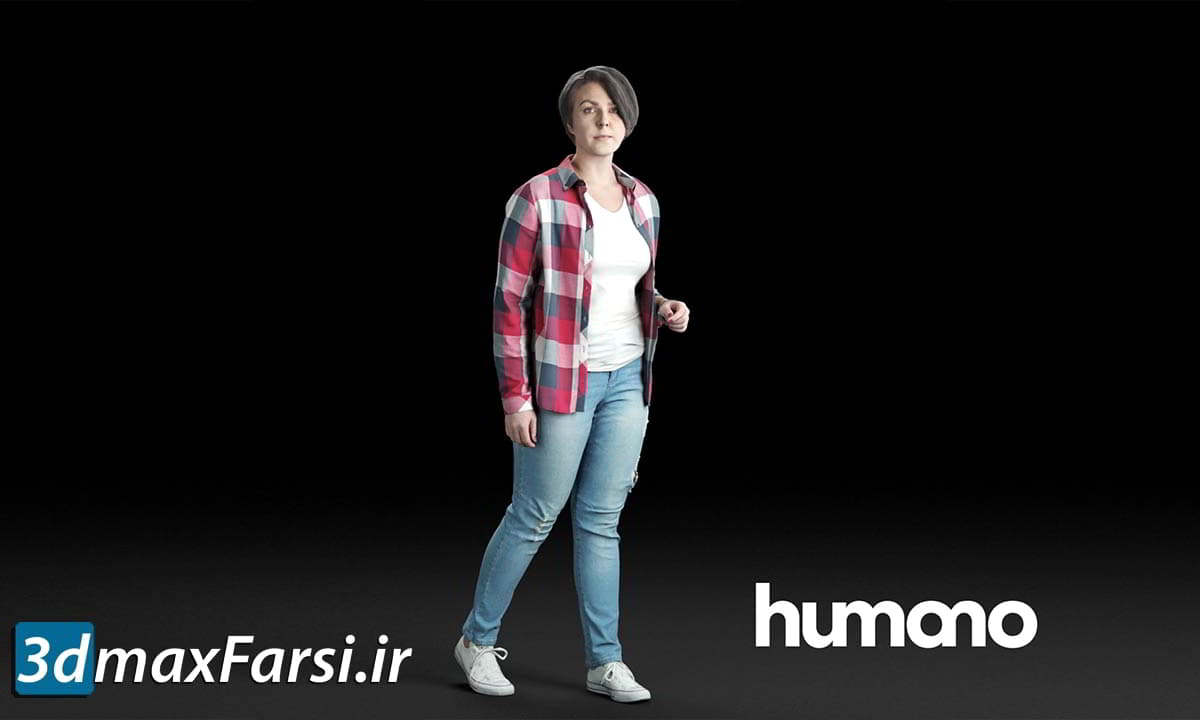 دانلود کاراکتر انسان :تری دی مکس + سینمافوردی+ راینو Humano Casual woman in checkered shirt Walking and talking 0214