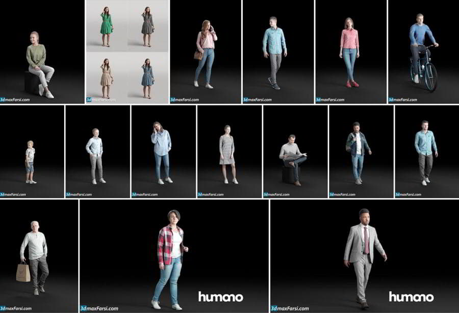 دانلود مجموعه آبجکت انسان تری دی مکس Humano3d People – 56 Models