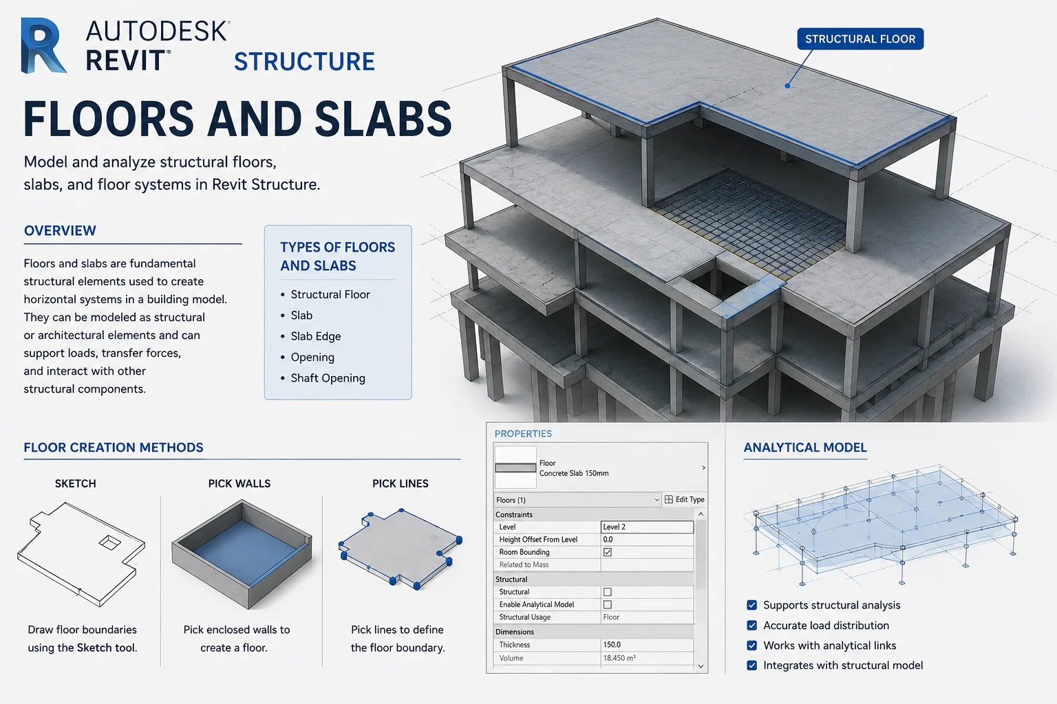 آموزش رویت استراکچر سقف ها، دال ها و کف طبقات (Floors and Slabs)