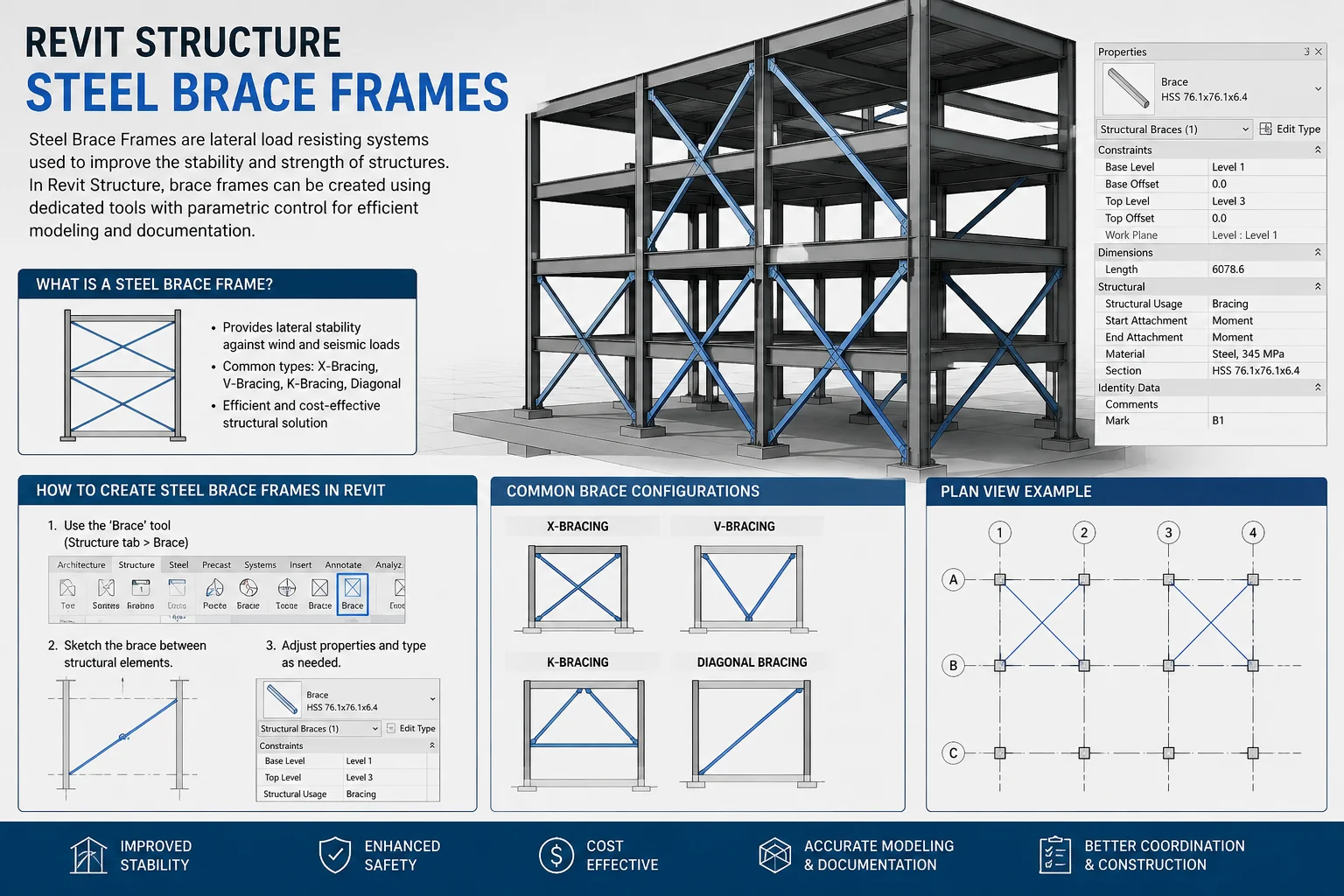 آموزش رویت استراکچر بادبندها و مهاربندهای فولادی (Steel Brace Frames)