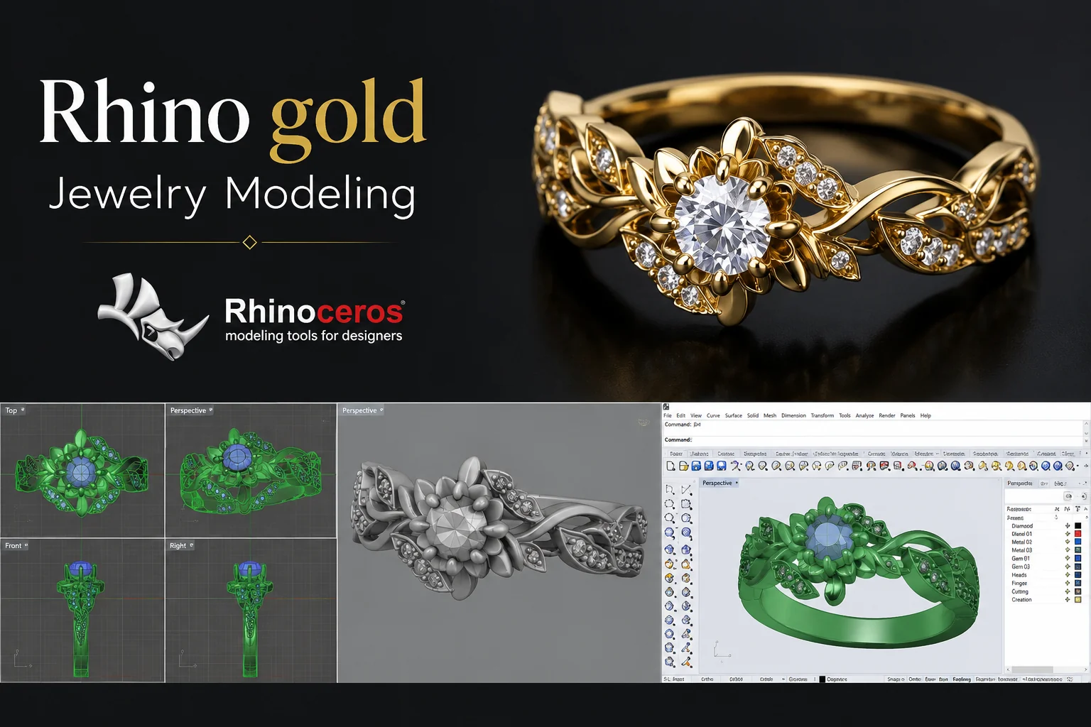 مدل سازی و طراحی زیورآلات و جواهرات با Rhino + گواهینامه