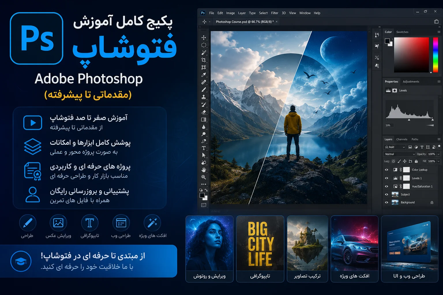 آموزش کامل فتوشاپ رایگان (مقدماتی تا پیشرفته)