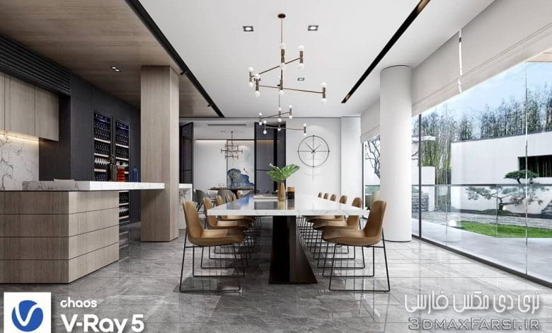 صحنه سه بعدی آپارتمان با مبلمان کامل