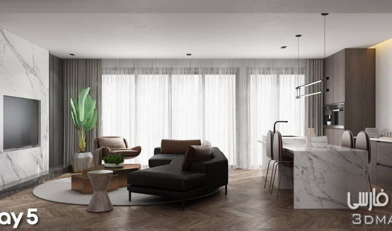 صحنه سه بعدی آپارتمان 101 (تری دی مکس+ ویری)