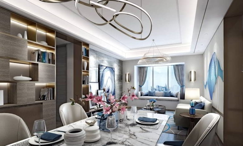 صحنه سه بعدی غذا خوری و نشیمن لاکچری (مکس + ویری)