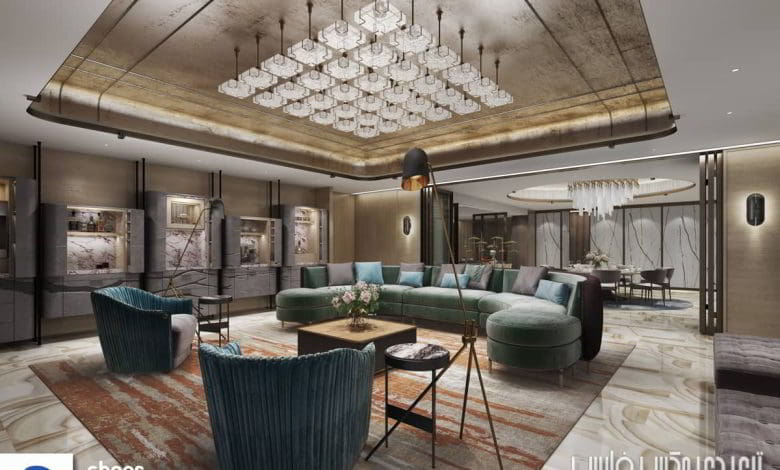 صحنه سه بعدی رسپشن و پذیرایی لاکچری و مدرن تری دی مکس