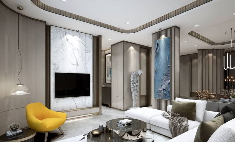 صحنه آماده به رندر نشیمن مدرن تری دی مکس