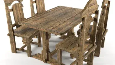 مدل سه بعدی میز و صندلی قدیمی Aged table and chairs from D & M
