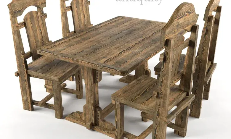 مدل سه بعدی میز و صندلی قدیمی Aged table and chairs from D & M