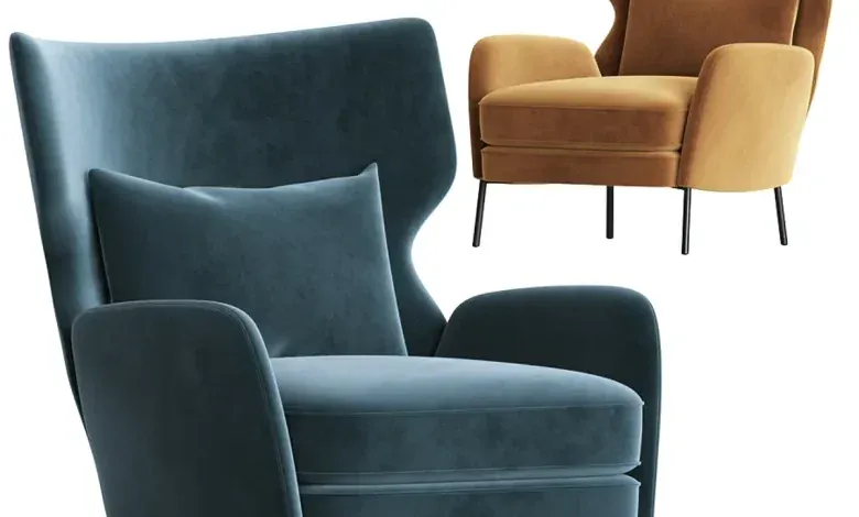 مدل سه بعدی صندلی مخملی Alex Navy Blue Velvet Accent Chair Crateandbarrel