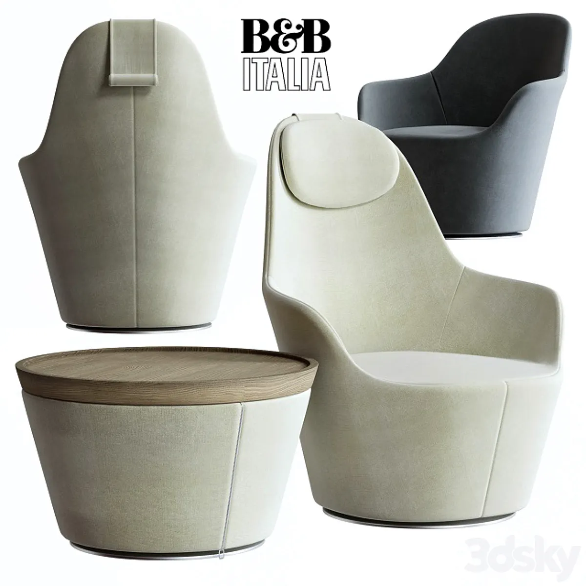 مدل سه بعدی صندلی راحتی تری دی مکس + ویری کرونا B&B Italia Harbor armchair