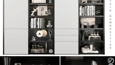 مدل سه بعدی قفسه کتاب و لوارم دکوری BoConcept set 16