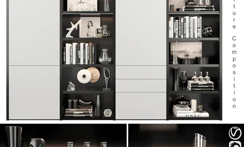 مدل سه بعدی قفسه کتاب و لوارم دکوری BoConcept set 16