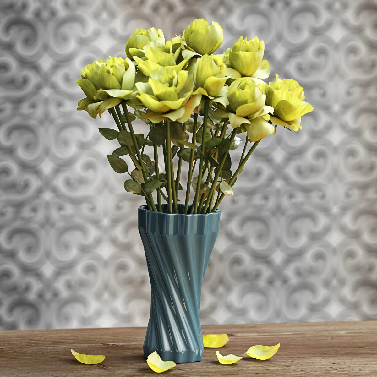 مدل سه بعدی دسته گل رز تری دی مکس Bouquet Rose Yellow