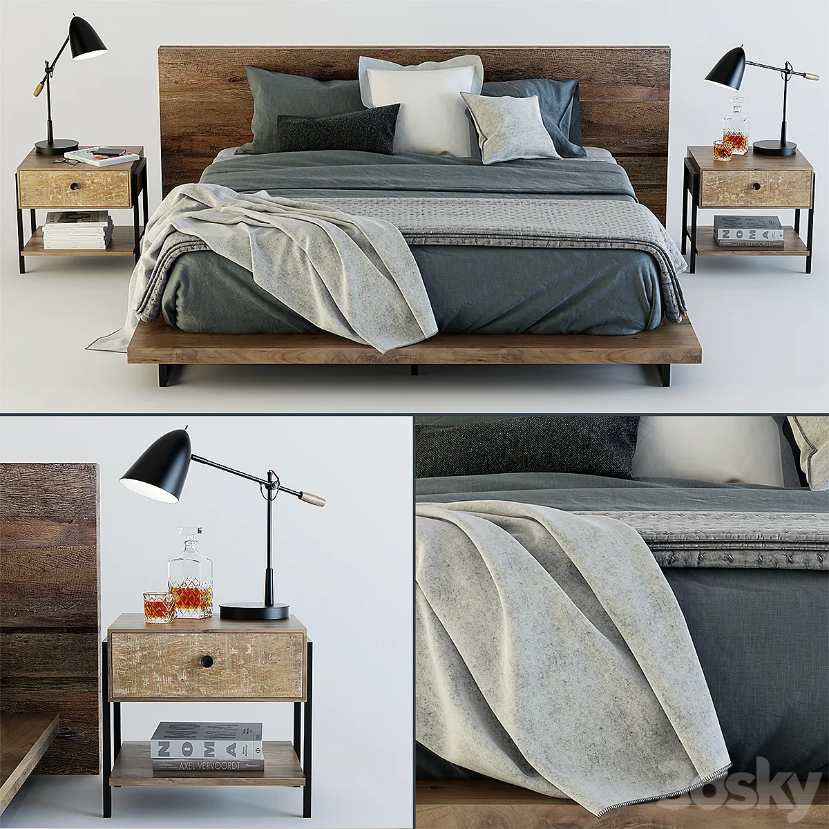 مدل سه بعدی سرویس اتاق خواب تری دی مکس C&B Atwood Bedroom Set