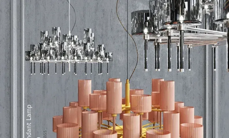 آبجکت لوستر تری دی مکس 3dsky - Chandelier AXO Light Spillray SP lamps 30 smoke glass