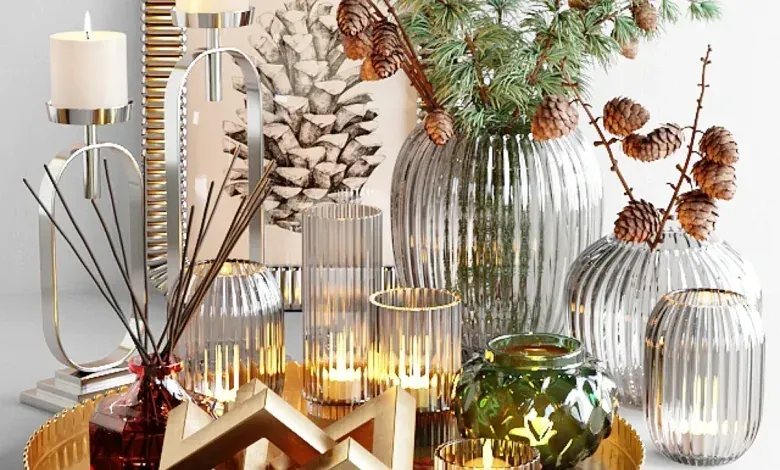 دانلود 3dsky – Decorative set with larch branch and candles