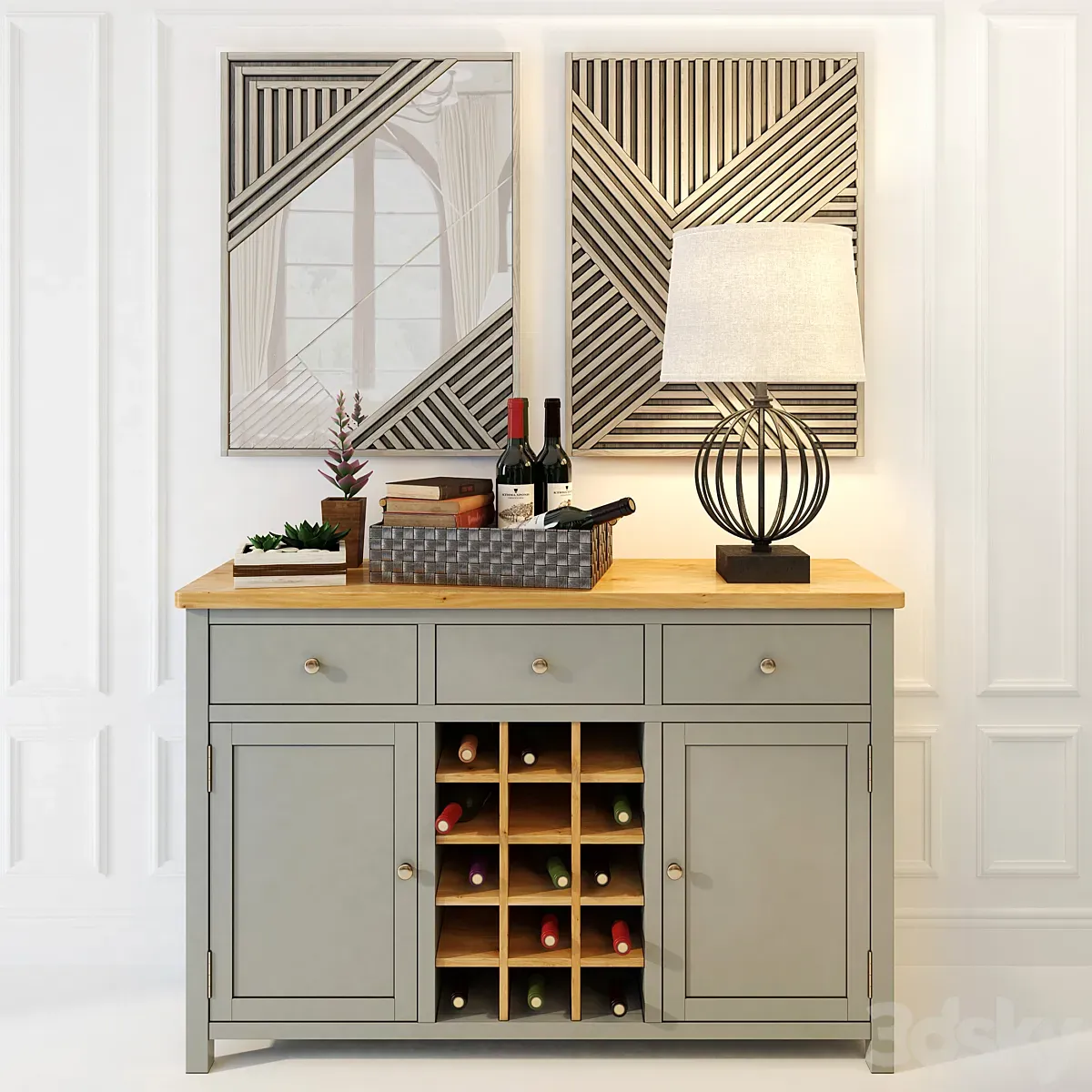 کمد نوشیدنی خاکستری تری دی مکس Wine chest of drawers «Jules Verne» gray