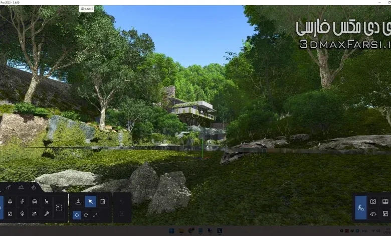 صحنه سه بعدی لومیون خارجی (خانه آبشار رایت)