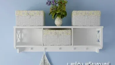 آبجکت قفسه حصیری با سبد تری دی مکس 3dsky – Rattan shelf with baskets